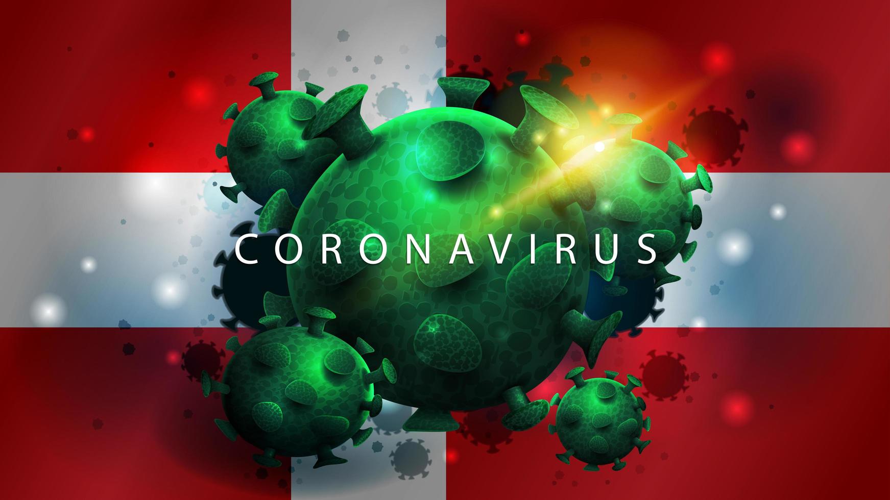 tecken på coronavirus covid-2019 på danmarks flagga vektor