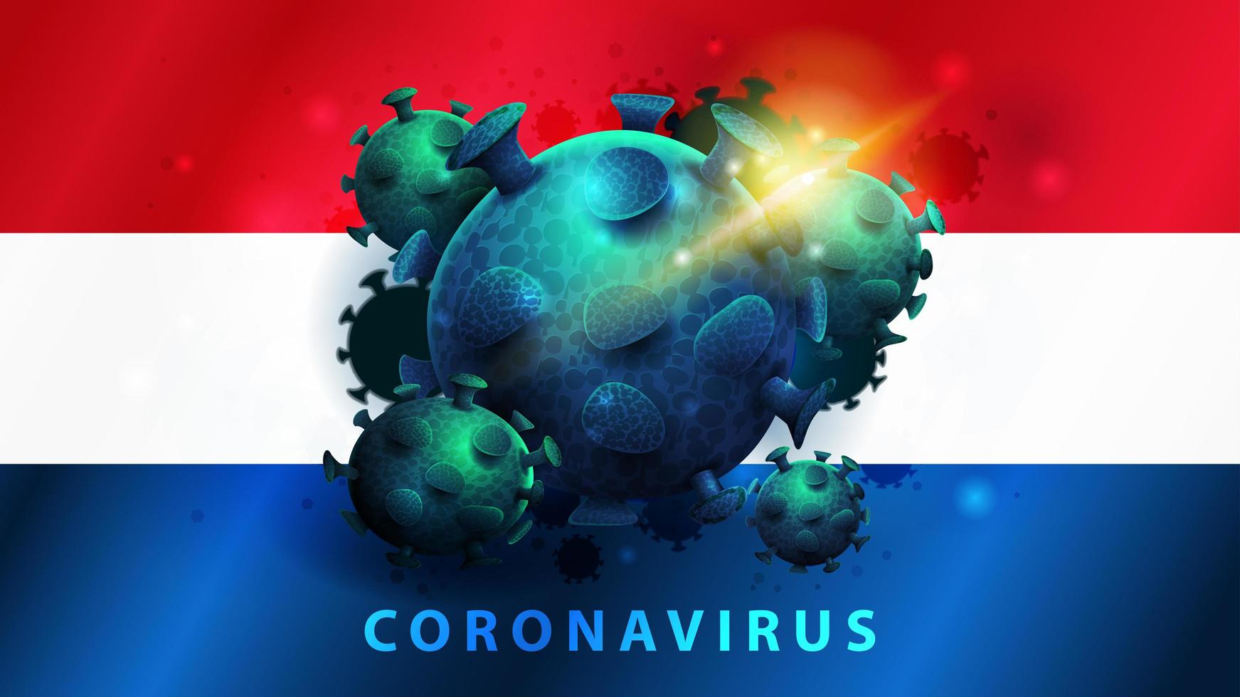 Zeichen des Coronavirus covid-2019 auf der Flagge der Niederlande vektor