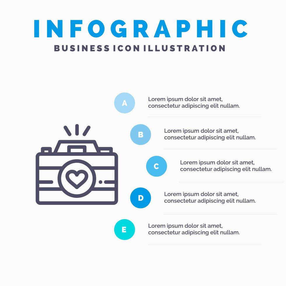 kamera kam TV-spel bilder par fotografi linje ikon med 5 steg presentation infographics bakgrund vektor