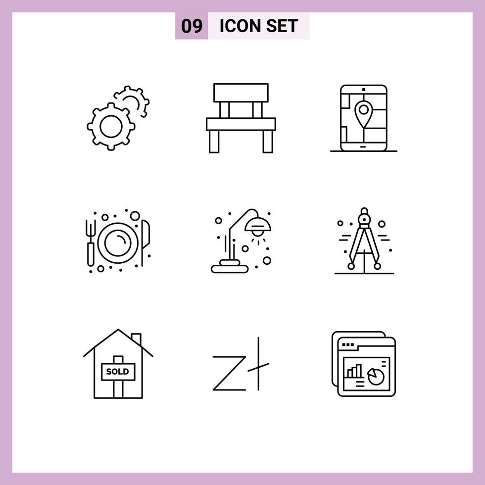 satz von 9 modernen ui symbolen symbole zeichen für schulplatten app essen essen editierbare vektordesignelemente vektor