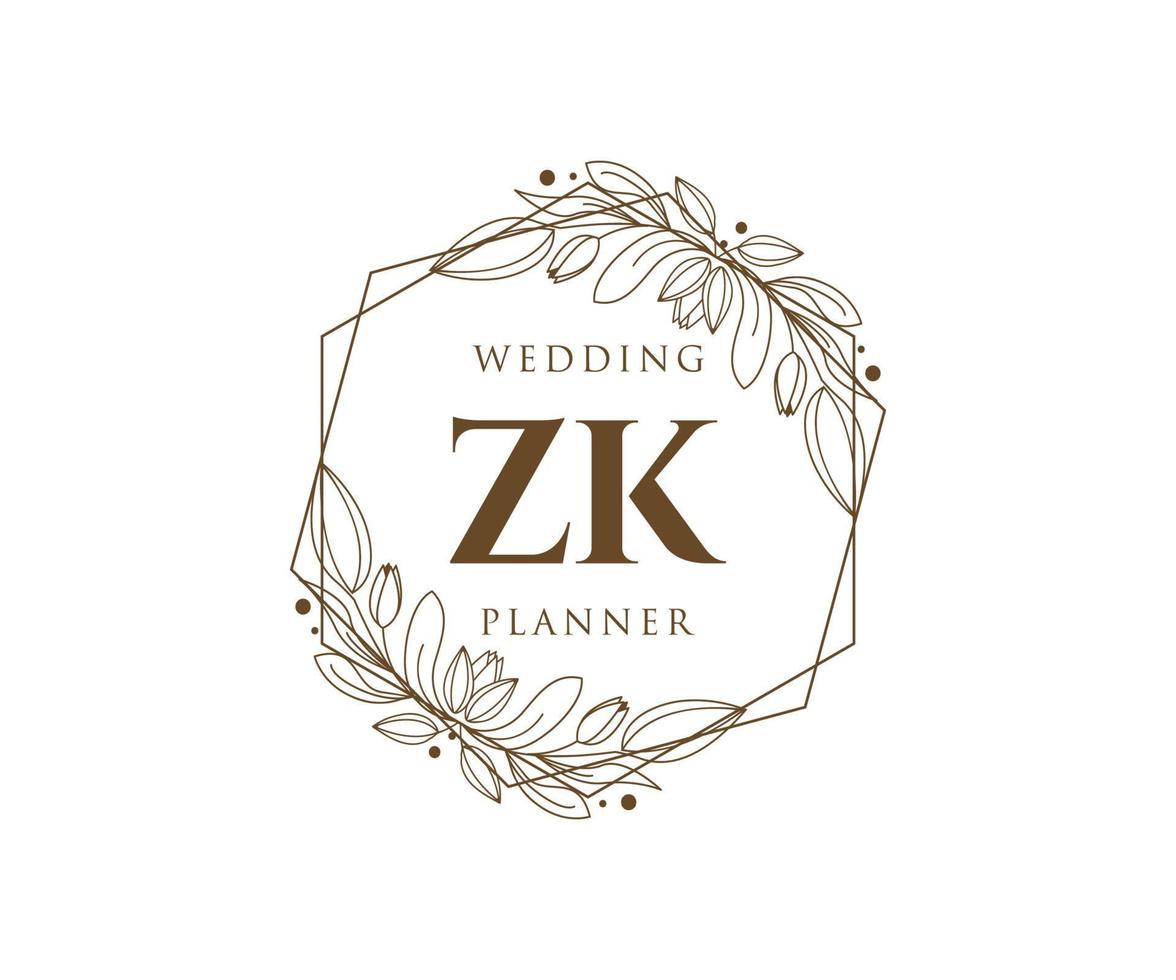 zk initialen brief hochzeitsmonogramm logos sammlung, handgezeichnete moderne minimalistische und florale vorlagen für einladungskarten, save the date, elegante identität für restaurant, boutique, café im vektor