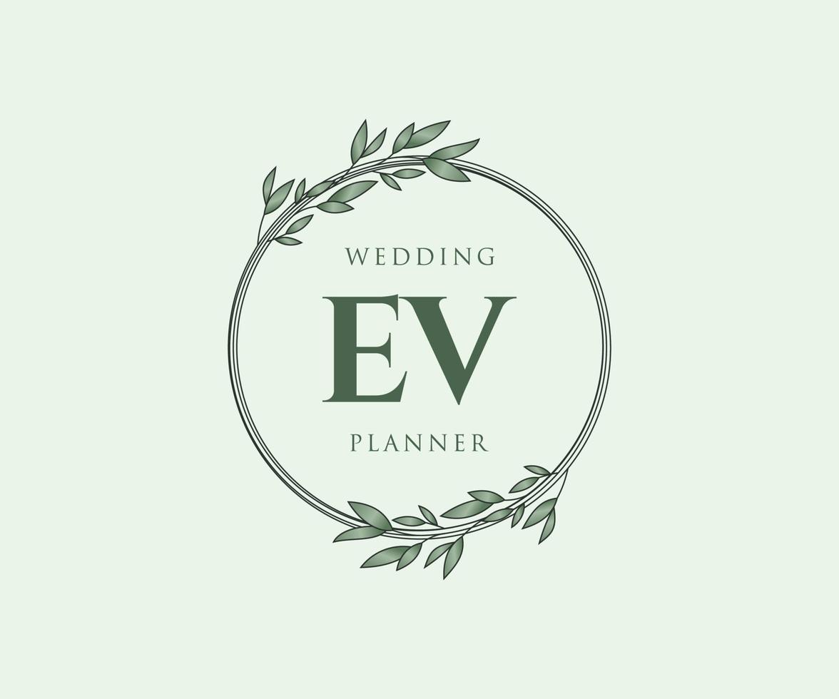 ev initialen brief hochzeitsmonogramm logos sammlung, handgezeichnete moderne minimalistische und florale vorlagen für einladungskarten, save the date, elegante identität für restaurant, boutique, café im vektor