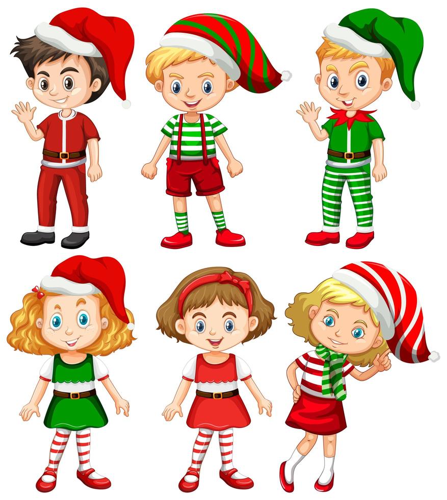 Satz verschiedene Kinder, die Weihnachtskostüme tragen vektor