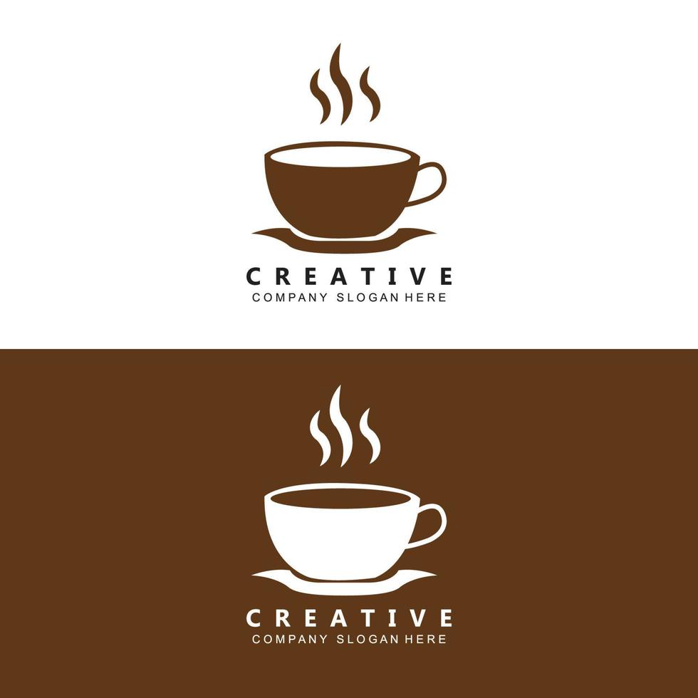 kaffe logotyp vektor koffein dryck symbol med kaffe brun Färg design för restaurang, Kafé och bar.