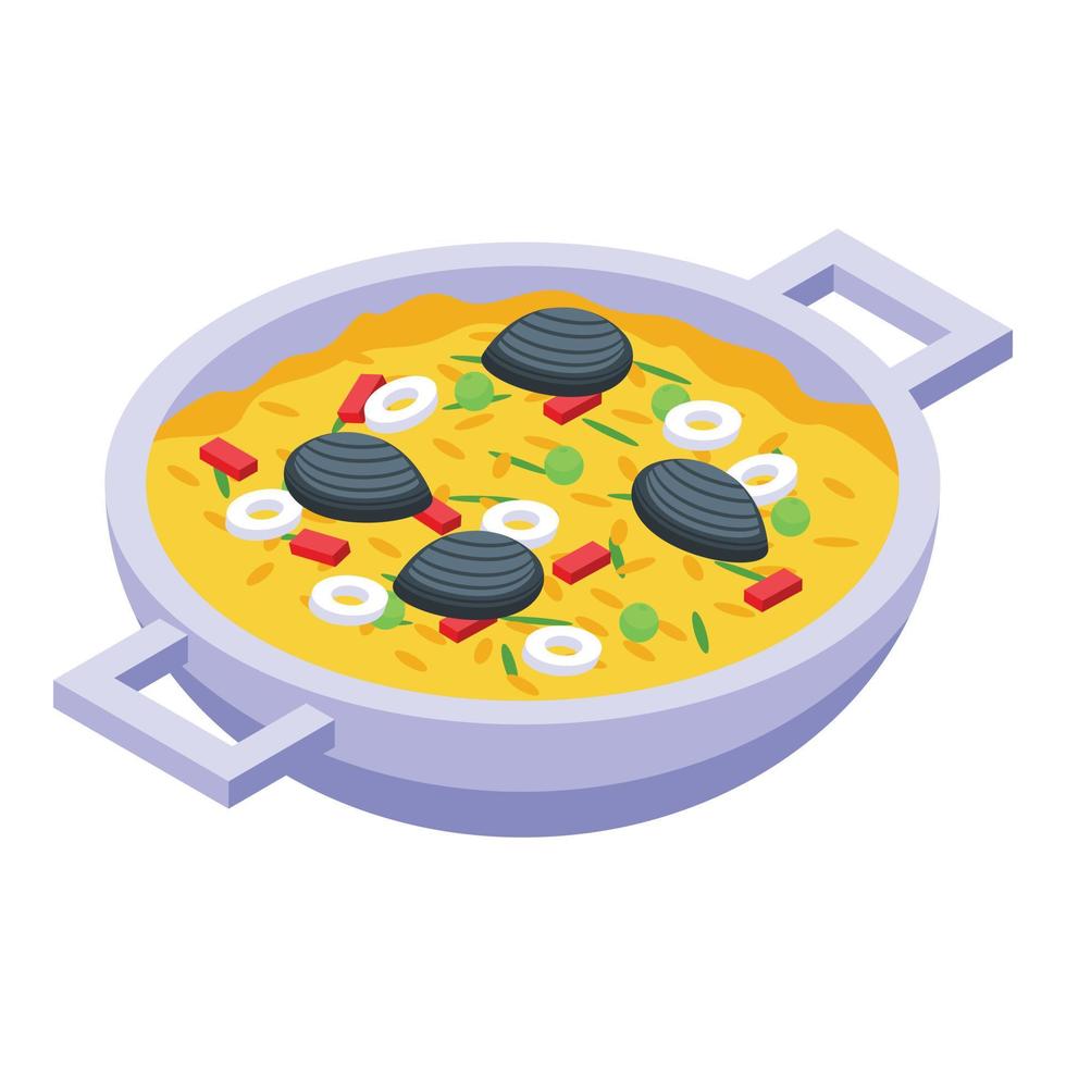 Reis-Paella-Symbol isometrischer Vektor. spanisches Essen vektor