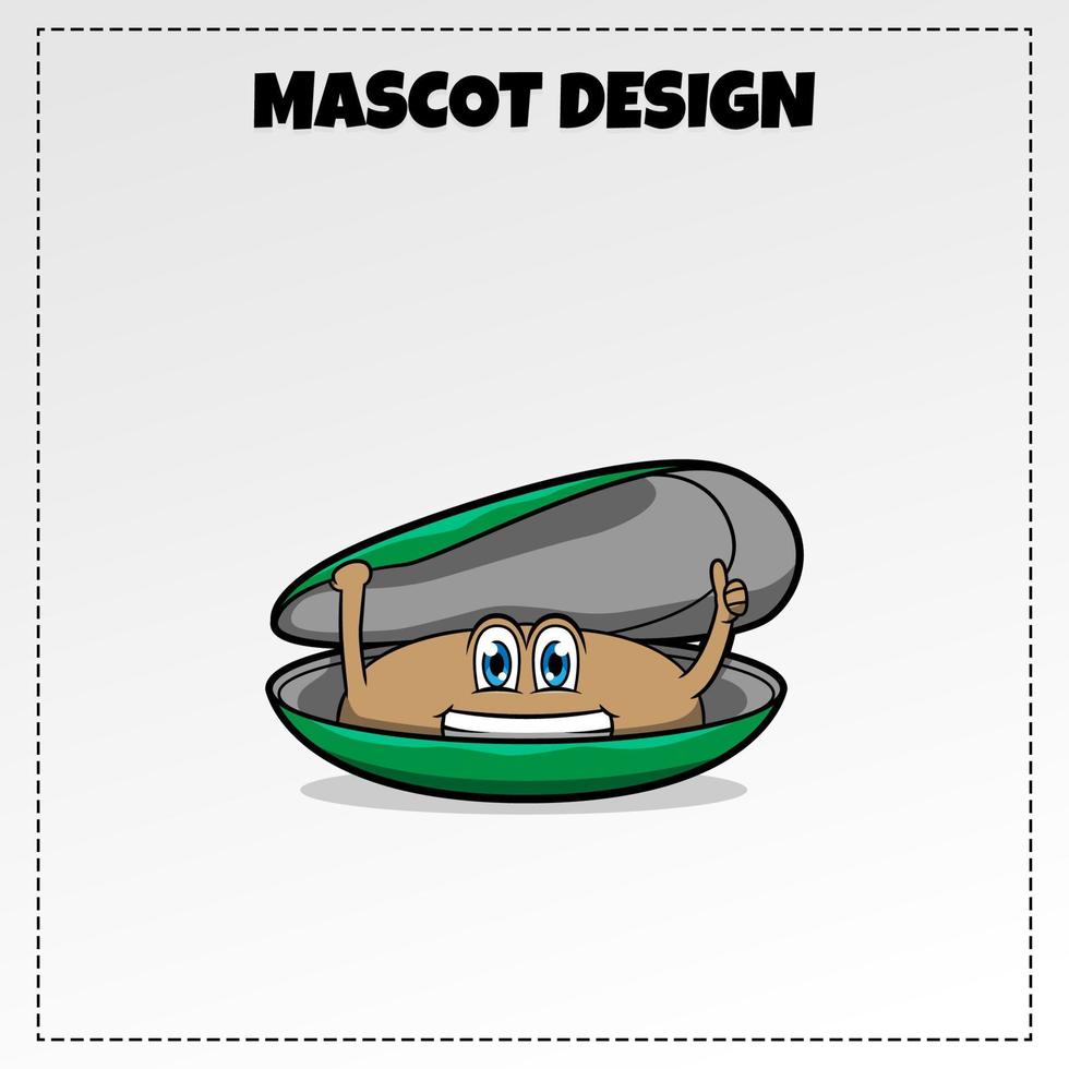 lebensmittel logo grüne muschel maskottchen illustration vektor design
