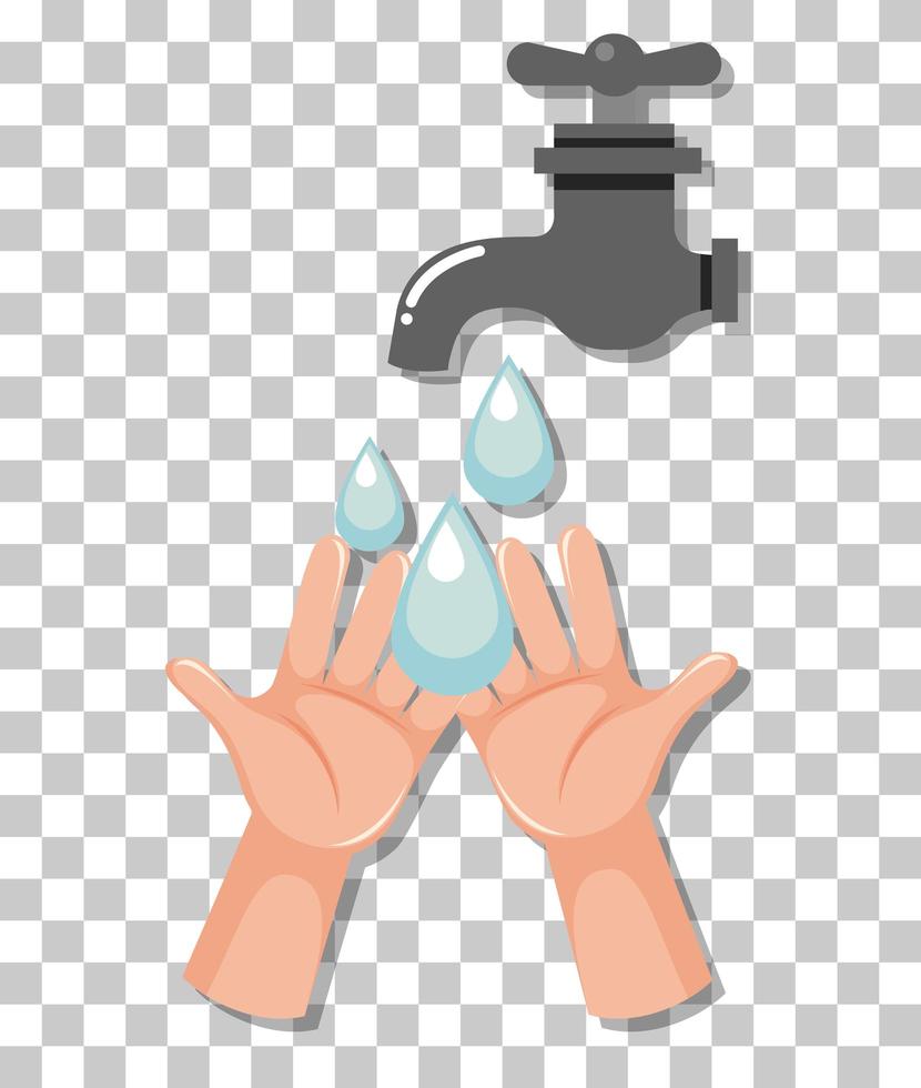 Hand mit Wasserhahn lokalisiert auf transparentem Hintergrund vektor