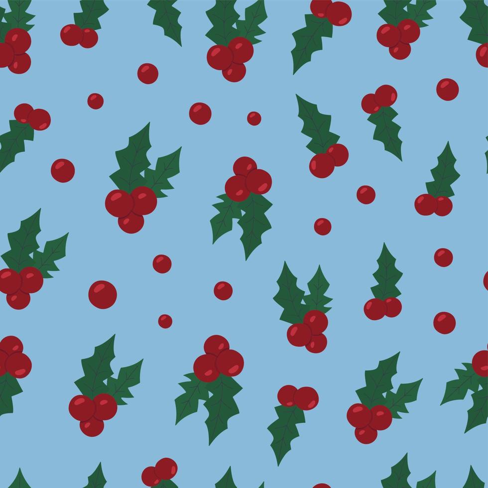 weihnachten nahtlose muster mit stechpalmenbeeren auf blauem hintergrund. Winterurlaub-Vektor-Wiederholungshintergrund für Stoff, Textil, Papier, Verpackung vektor