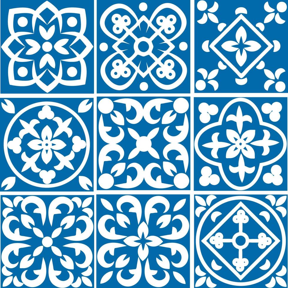portugiesisches nahtloses muster mit azulejo-fliesen. Wunderschönes, nahtloses Patchwork-Muster aus bunten marokkanischen Fliesen, Ornamenten vektor