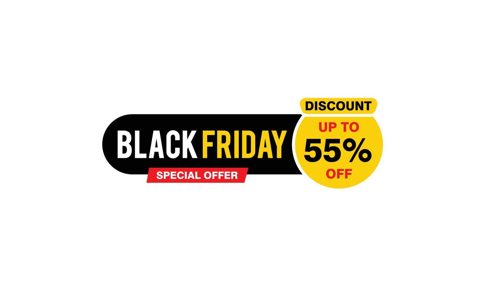 55 Prozent Rabatt Black Friday Angebot, Räumung, Werbebanner-Layout mit Aufkleberstil. vektor