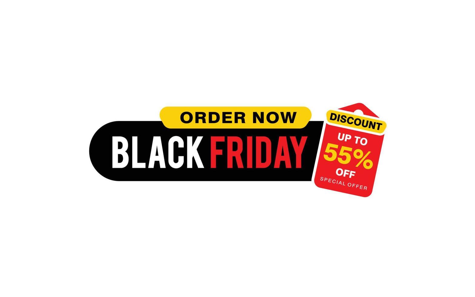 55 Prozent Rabatt Black Friday Angebot, Räumung, Werbebanner-Layout mit Aufkleberstil. vektor