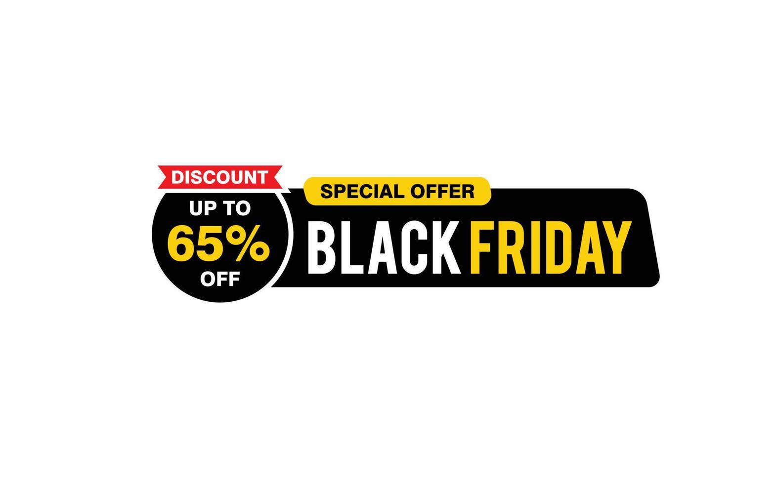 65 Prozent Rabatt Black Friday Angebot, Räumung, Werbebanner-Layout mit Aufkleberstil. vektor