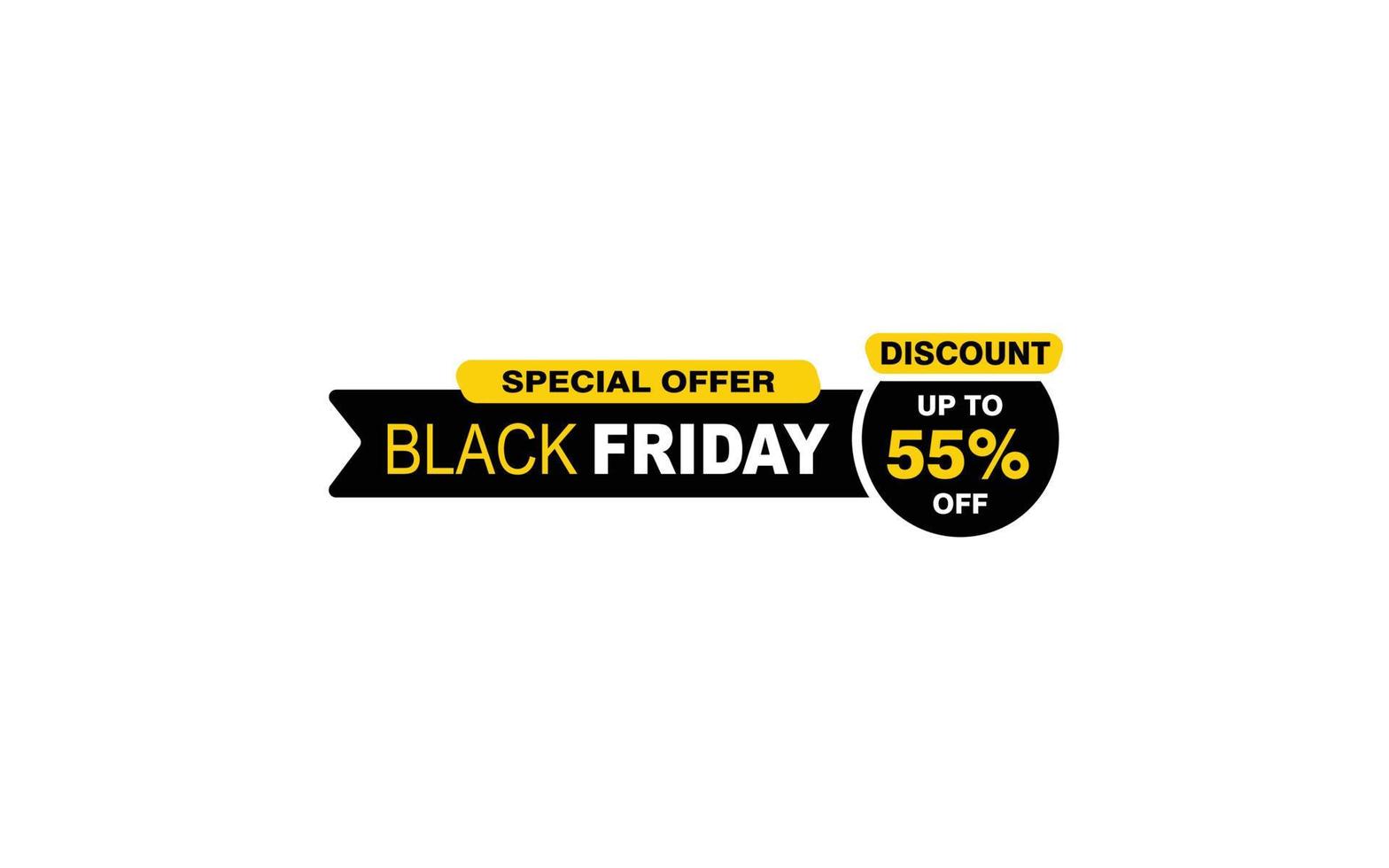 55 Prozent Rabatt Black Friday Angebot, Räumung, Werbebanner-Layout mit Aufkleberstil. vektor