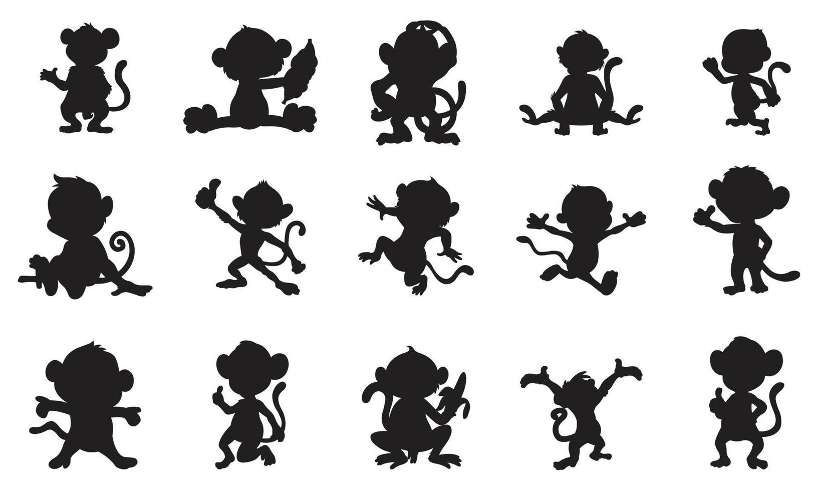 Affe-Silhouette-Set-Illustration Affen-Vektor-Sammlung isoliert auf weißem Hintergrund Schwarzes Tier-Silhouette-Set Malbuch für Kinder vektor