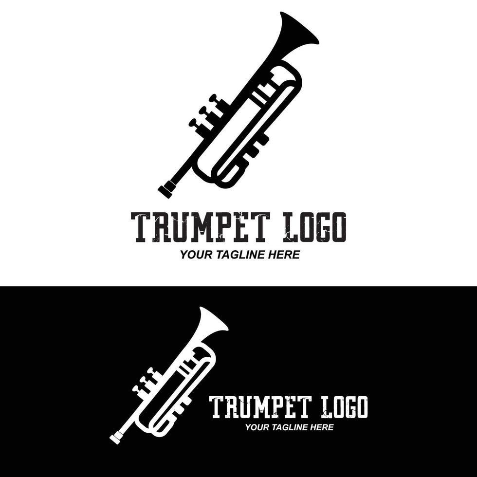 trumpet logotyp design, generera melodi, musikinstrument vektor skiss illustration