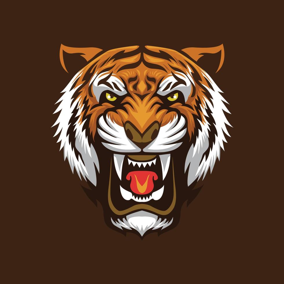 Tigerkopf, wütender brüllender Tiger vektor