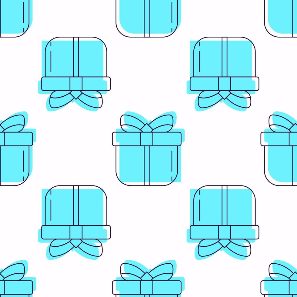 lebendige Vektor nahtlose Muster der blauen Geschenkbox auf weißem Hintergrund. lebendiges Bild, perfekt für Websites, Textilien, Stoffe, Druck, Tapeten. weihnachts- und neujahrskonzept