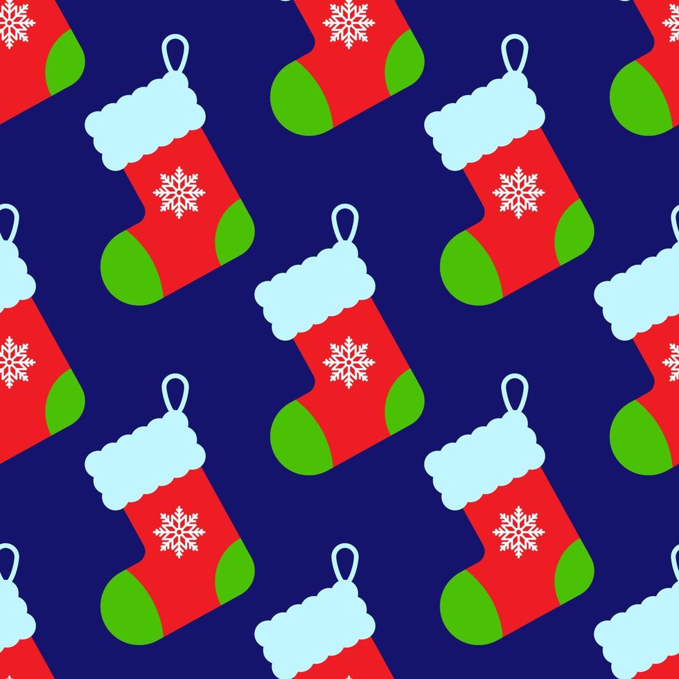 vektor sömlös mönster av röd jul strumpa på mörk blå bakgrund för webb webbplatser, vykort, textil- och Övrig ytor
