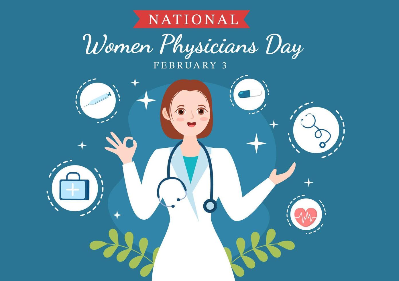 nationell kvinnor physicians dag på februari 3 till hedra kvinna doktorer tvärs över de Land i platt tecknad serie hand dragen mallar illustration vektor