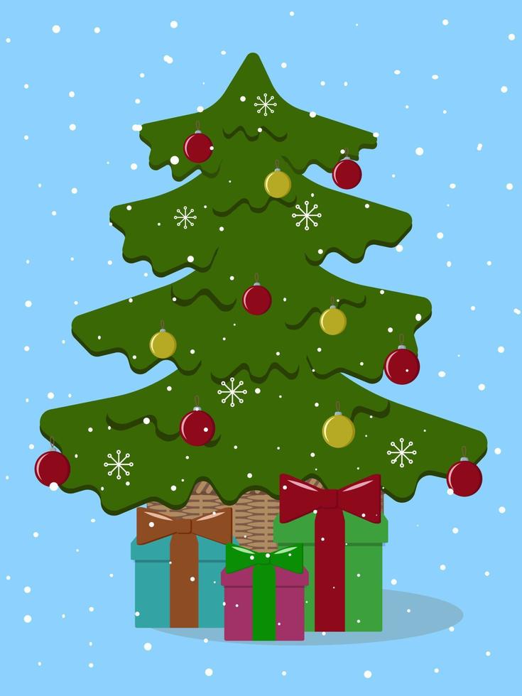 jul träd på en blå bakgrund vektor