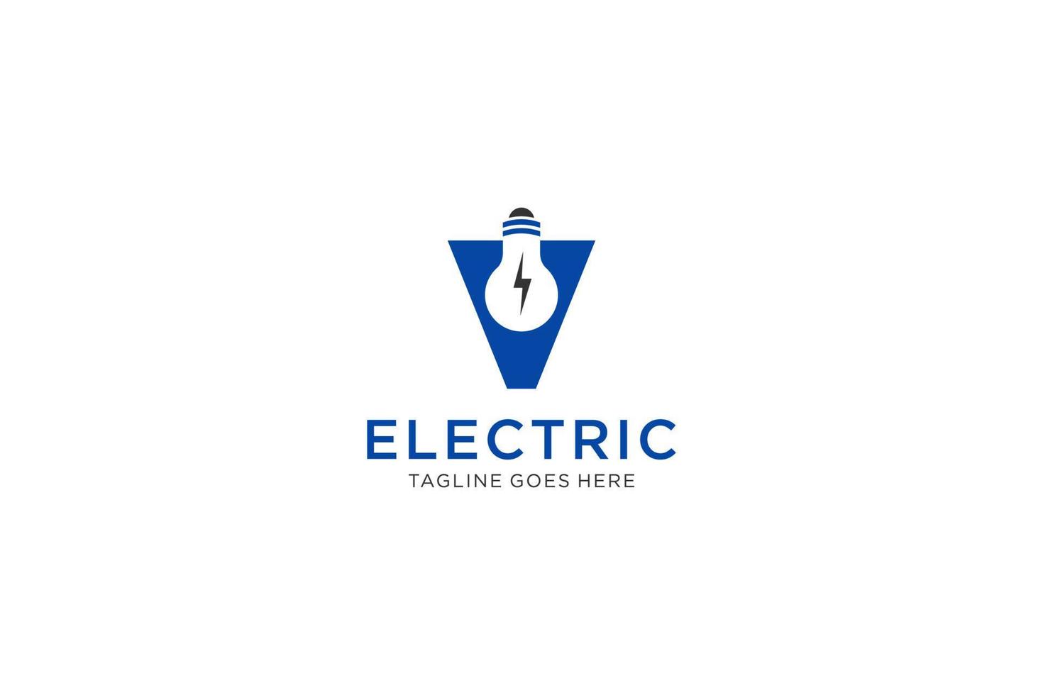 v brev logotyp design med ljus Glödlampa och blixt- bult. elektrisk bult brev logotyp. vektor