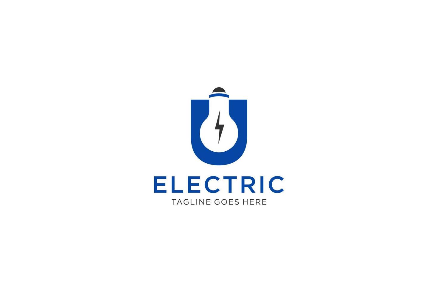 u brev logotyp design med ljus Glödlampa och blixt- bult. elektrisk bult brev logotyp. vektor