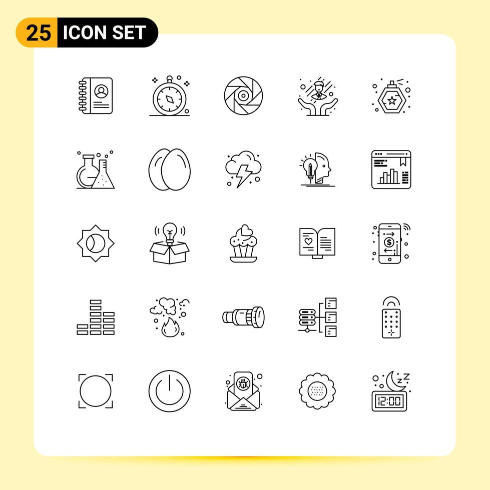 Aktienvektor-Icon-Pack mit 25 Zeilenzeichen und Symbolen für Flasche Parfüm Unterhaltung Flasche Kundenbetreuung editierbare Vektordesign-Elemente vektor