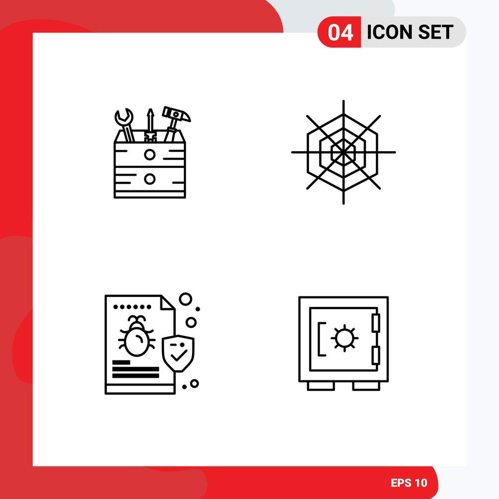 uppsättning av 4 modern ui ikoner symboler tecken för verktyg mapp verktyg Spindel virus redigerbar vektor design element