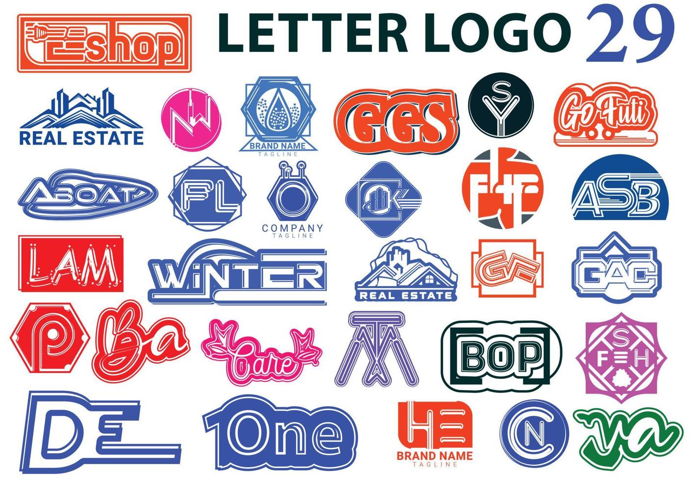 Brief-Logo und Aufkleber-Design-Vorlagenbündel vektor