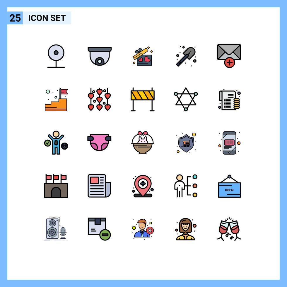 Aktienvektor-Icon-Pack mit 25 Zeilenzeichen und Symbolen für neue E-Mail-Geschenkschaufelkonstruktion editierbare Vektordesign-Elemente vektor