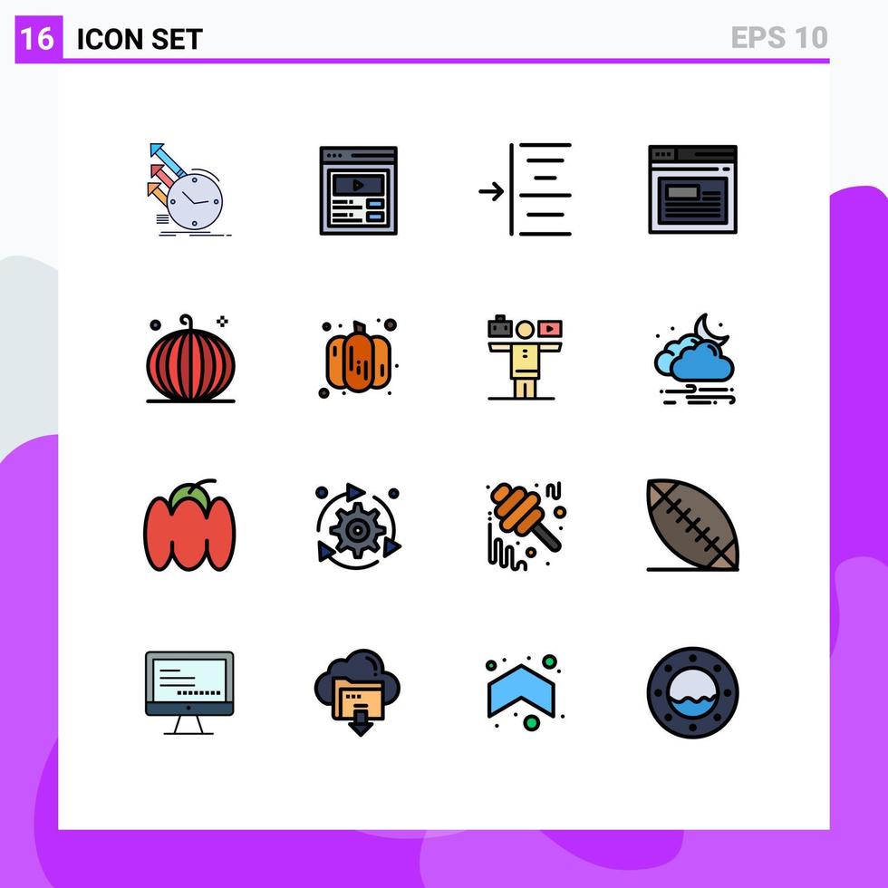 16 universelle, flache, farbig gefüllte Linienzeichen Symbole der Ernte Website Web Web Internet editierbare kreative Vektordesign-Elemente vektor