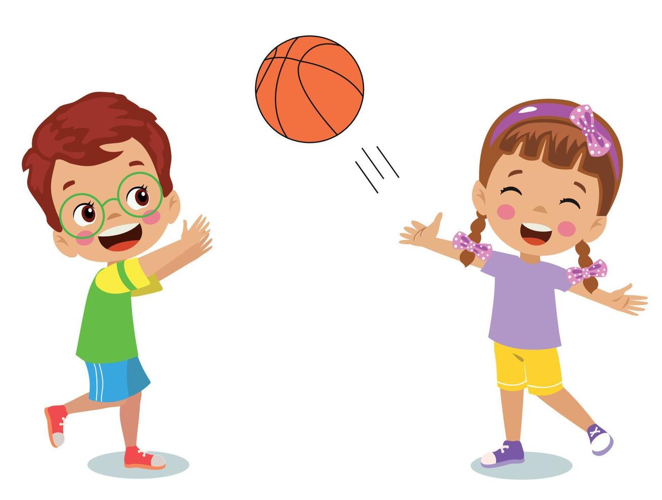 basketballball und niedliche glückliche sportkinder vektor
