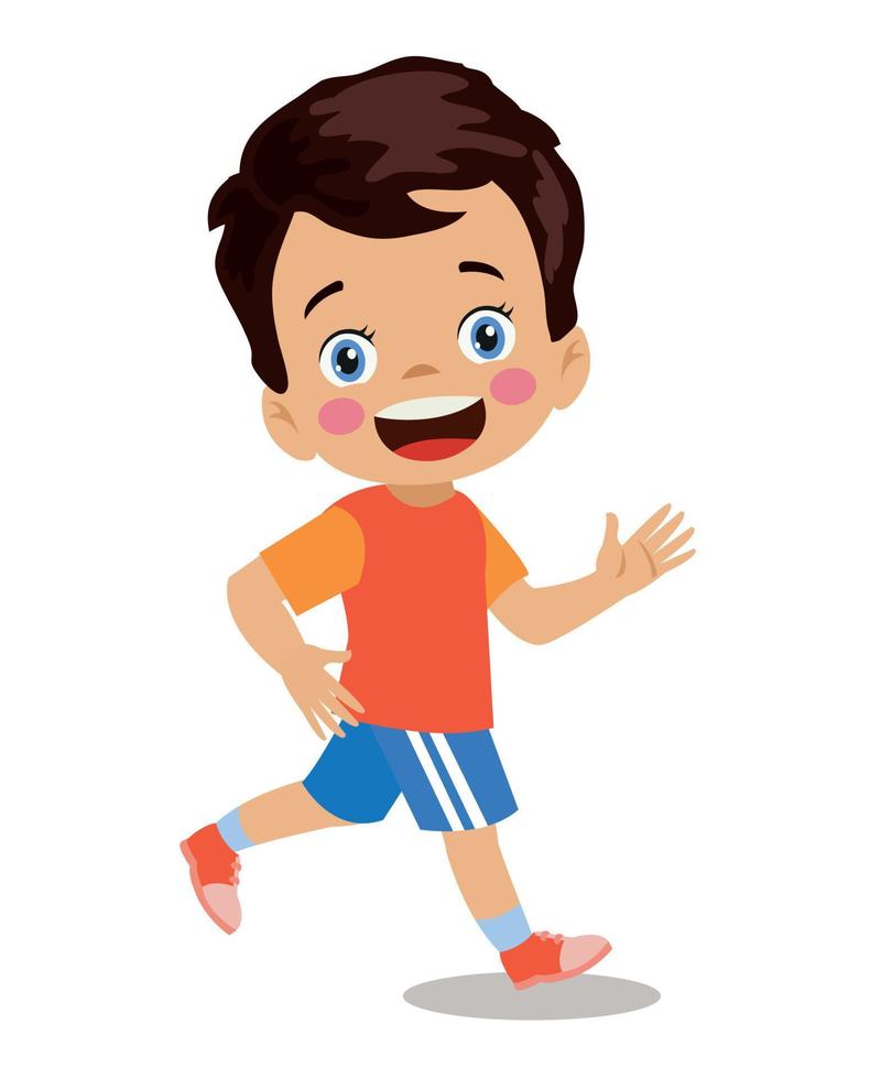 söt Lycklig liten pojke joggning vektor