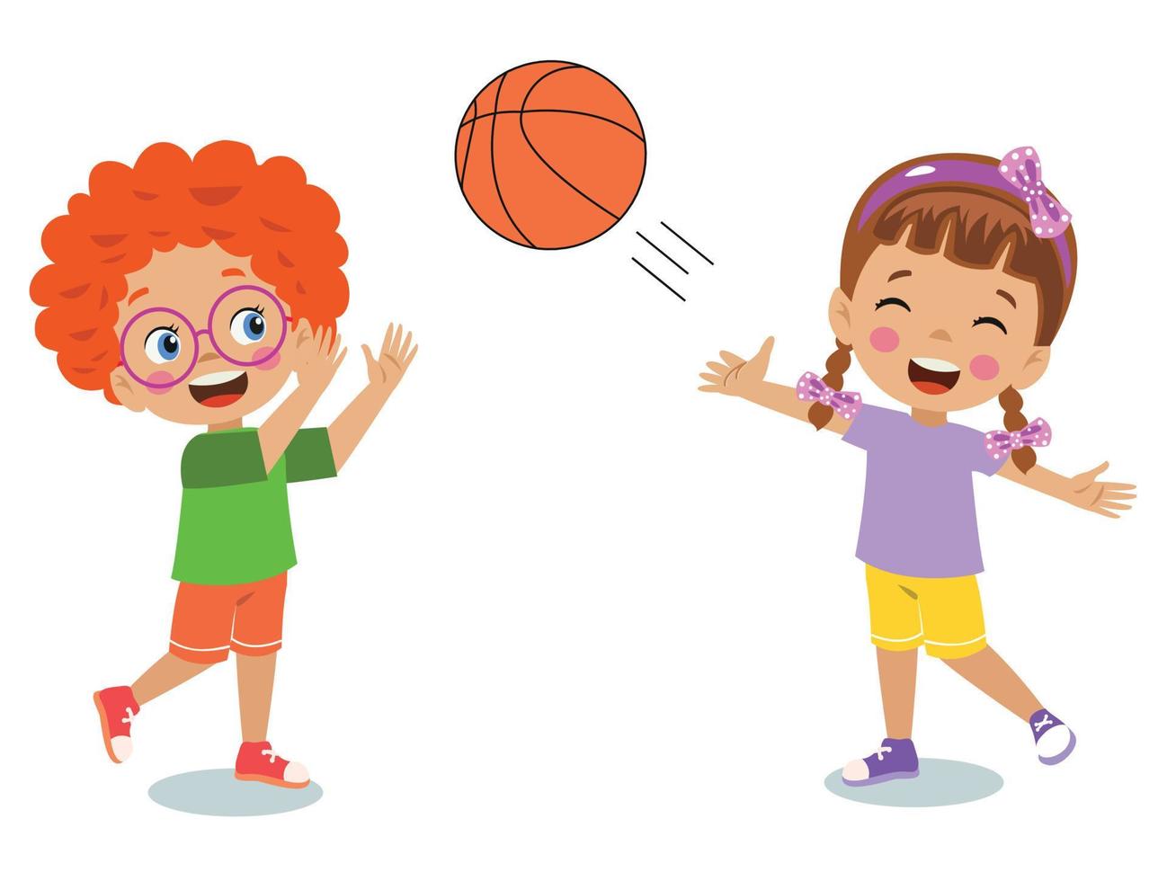 basketballball und niedliche glückliche sportkinder vektor