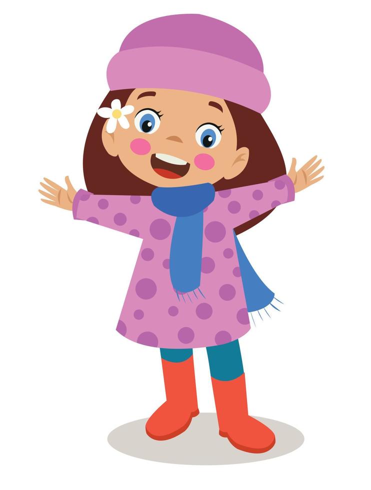 söt flicka i vinter- kläder med täcka och hatt vektor