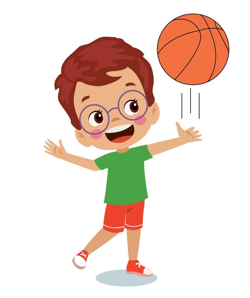 basketballball und niedliche glückliche sportkinder vektor