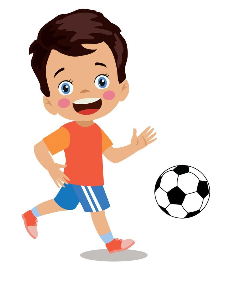 söt pojke spelar med fotboll boll vektor