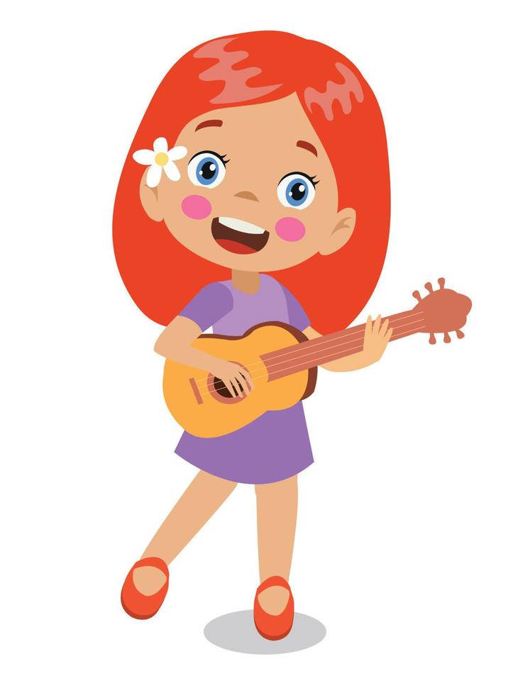 söt liten flicka som spelar gitarr vektor