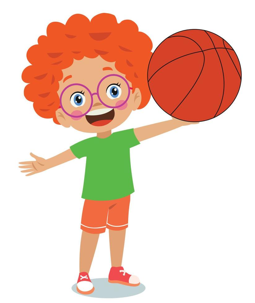 basketballball und niedliche glückliche sportkinder vektor