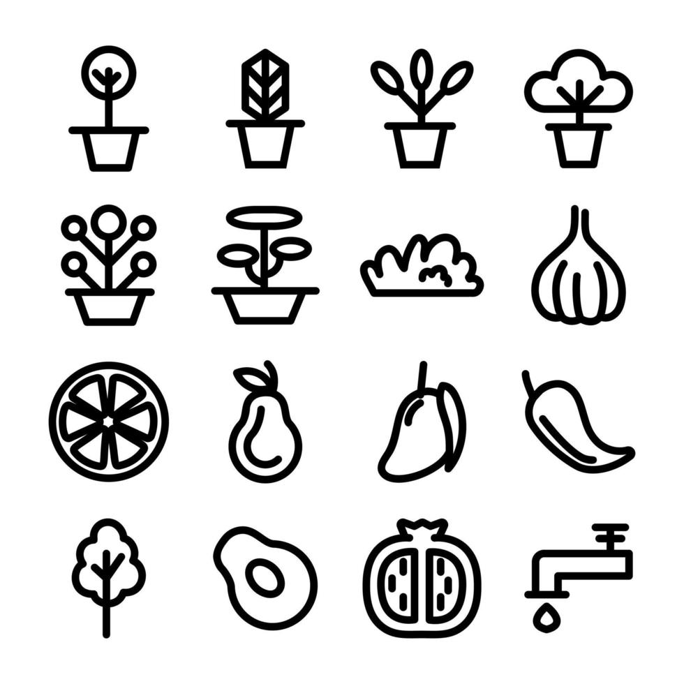 Packung mit Symbolen für die Linie der Landwirtschaftsausrüstung vektor