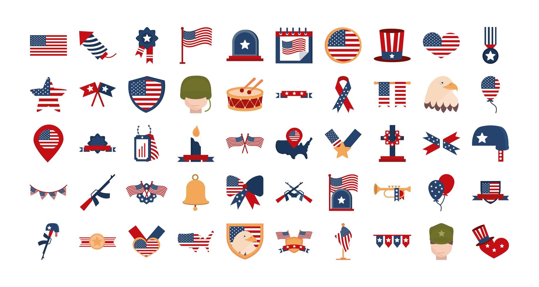 Gedenktag, American National Celebration Icon Set vektor