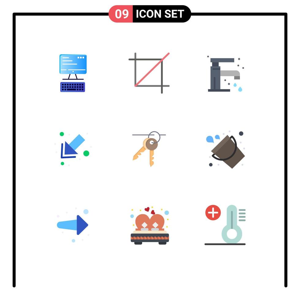 gruppe von 9 flachen farben zeichen und symbolen für zimmerhotelbadezimmer linker pfeil editierbare vektordesignelemente vektor