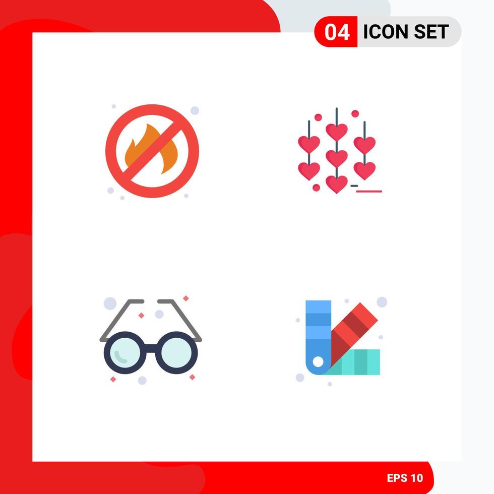 grupp av 4 modern platt ikoner uppsättning för brand glas hjärta tillbehör design redigerbar vektor design element