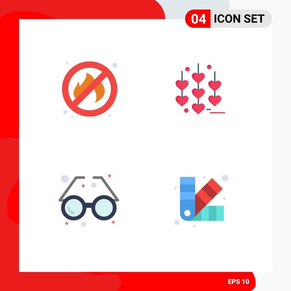 Gruppe von 4 modernen flachen Symbolen für Feuerglas-Herzzubehör, das editierbare Vektordesign-Elemente entwirft vektor