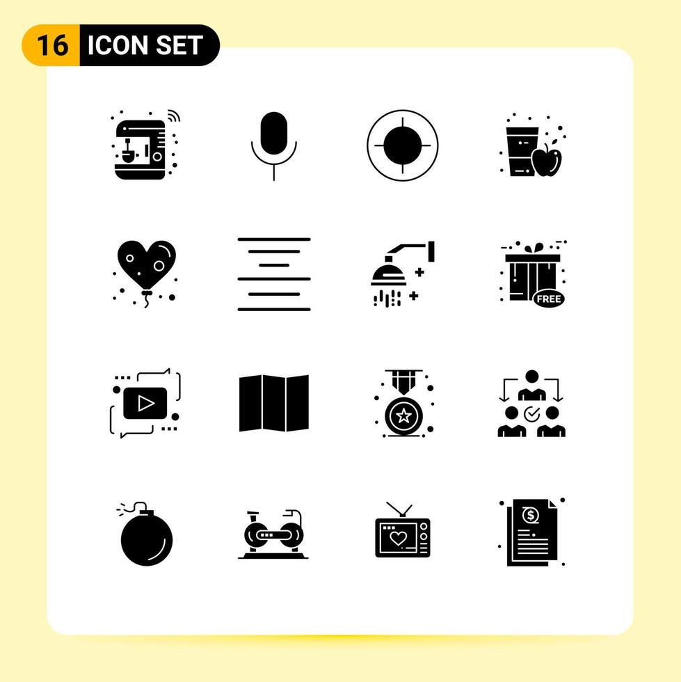 Stock Vector Icon Pack mit 16 Zeilen Zeichen und Symbolen für Saftgetränk ui Apfelsaft Ziel editierbare Vektordesign-Elemente