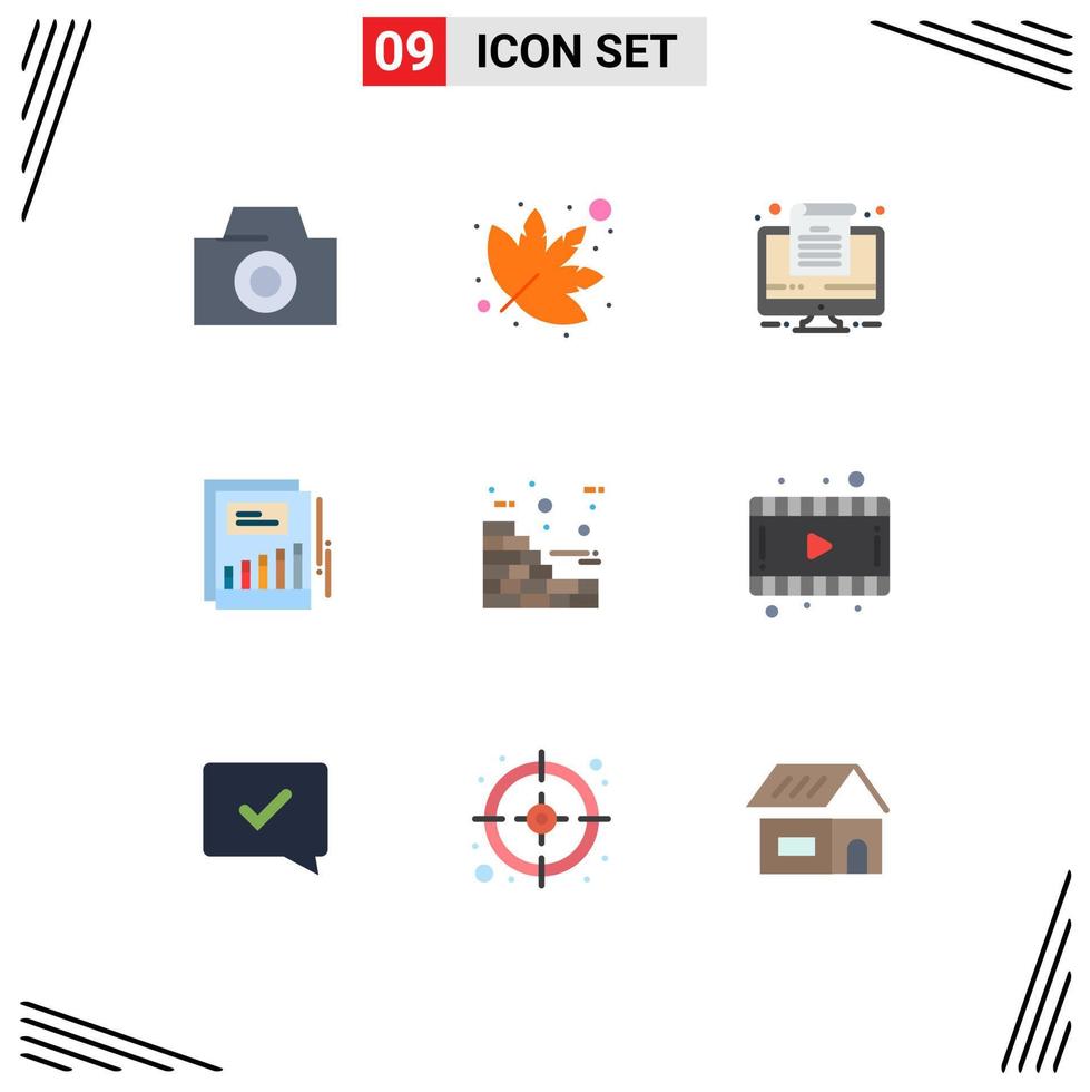 Stock Vector Icon Pack mit 9 Zeilenzeichen und Symbolen für den Baubericht zum Wachstum der Filmwand editierbare Vektordesign-Elemente