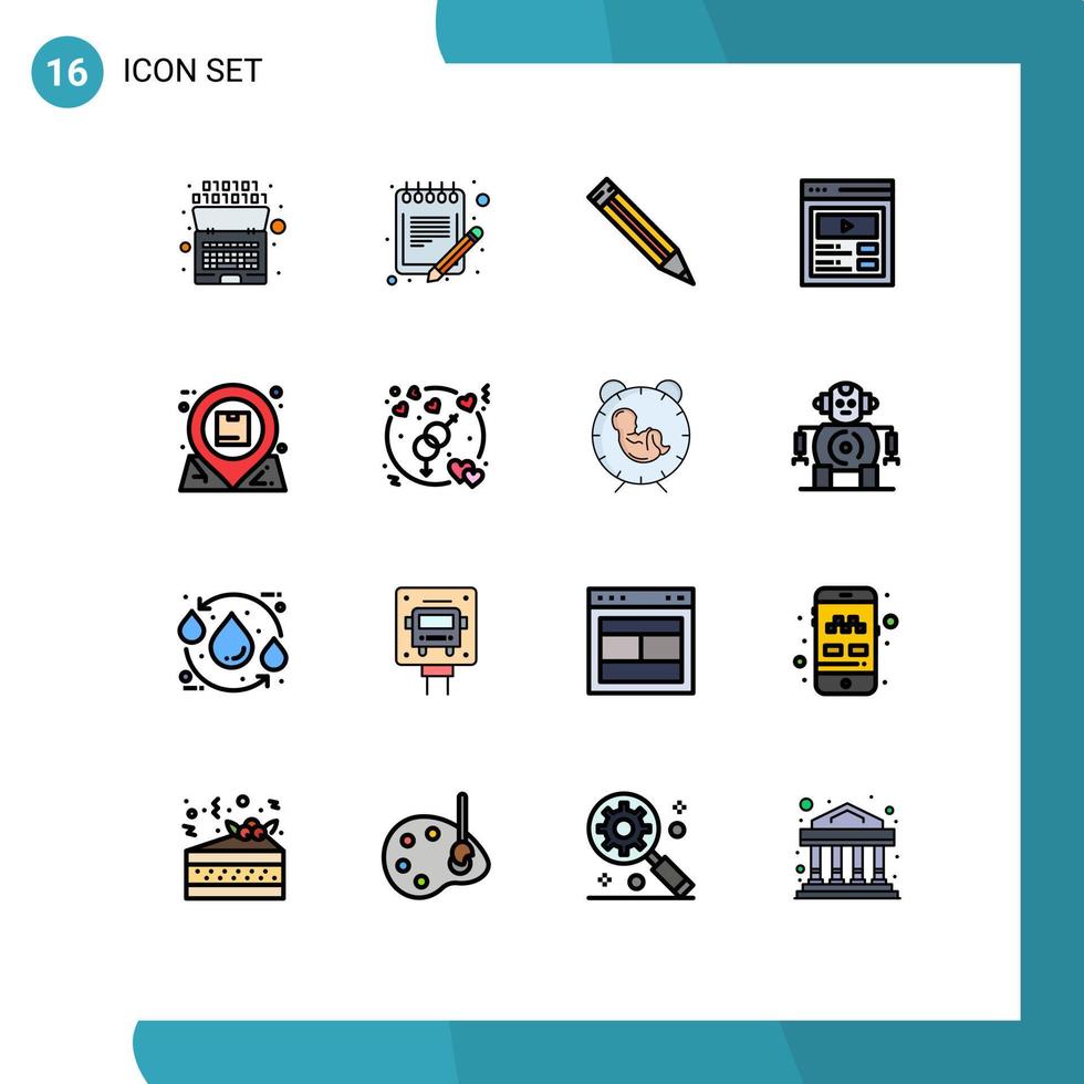 uppsättning av 16 modern ui ikoner symboler tecken för kommunikation webb ark användare gränssnitt beställnings- innehåll redigerbar kreativ vektor design element