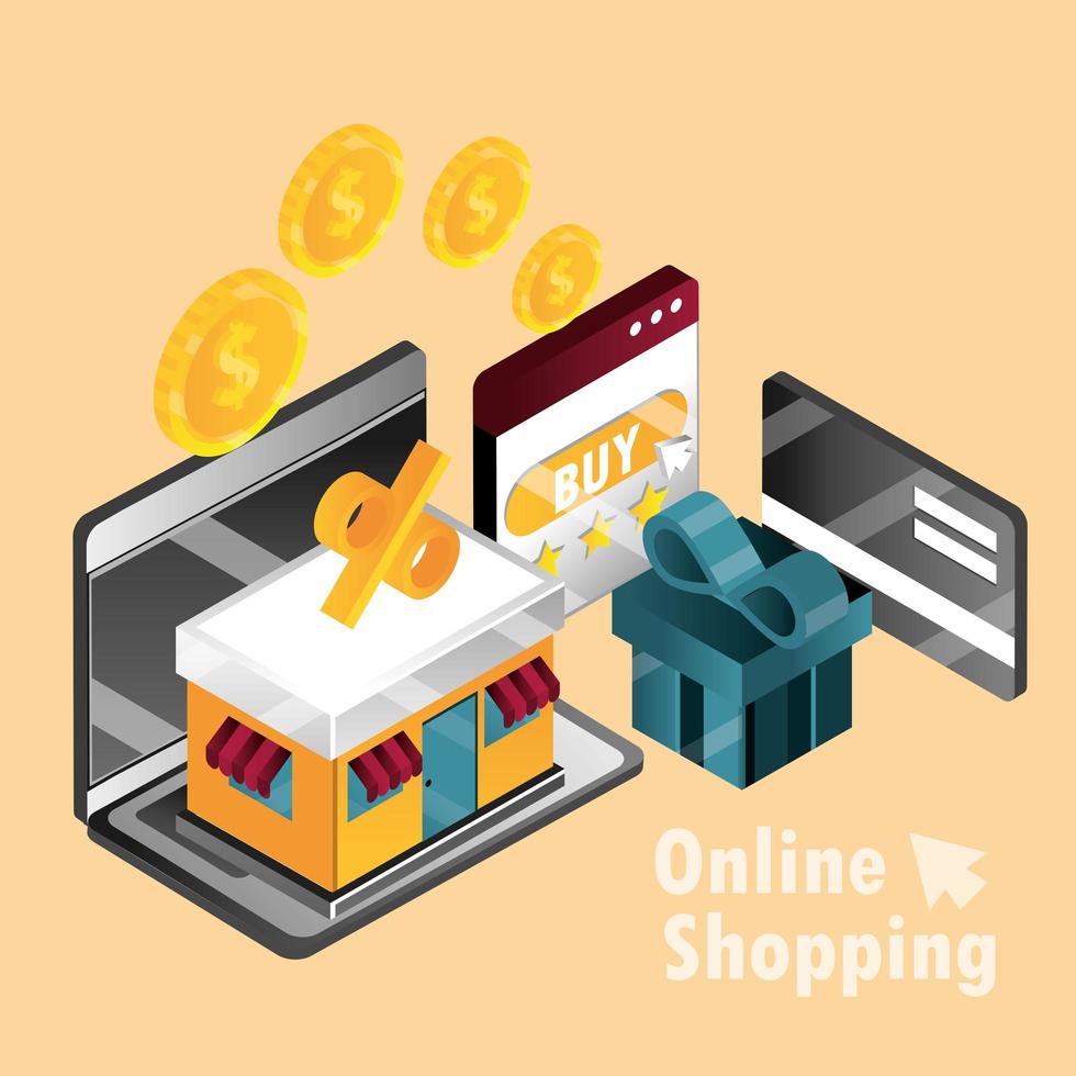 online shopping och e-handel isometrisk sammansättning vektor