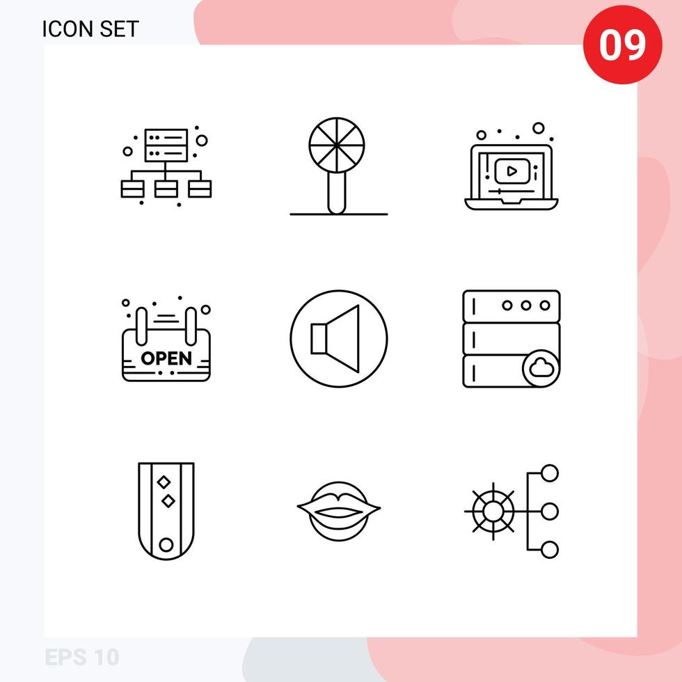 9 tematiska vektor konturer och redigerbar symboler av högtalare styrelse bärbar dator Skyltning öppen redigerbar vektor design element