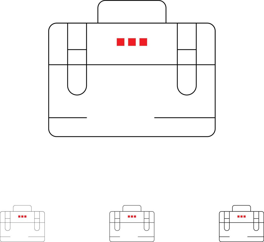 väska kontor väska arbetssätt motivering djärv och tunn svart linje ikon uppsättning vektor